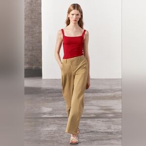 Zara Wide Leg Chino Pants With Asymmetric Zipper